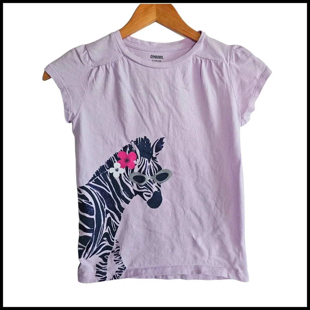 Gymboree Zebra Graphic Tee Cute Girly Top Short‎ Sleeve Purple L
